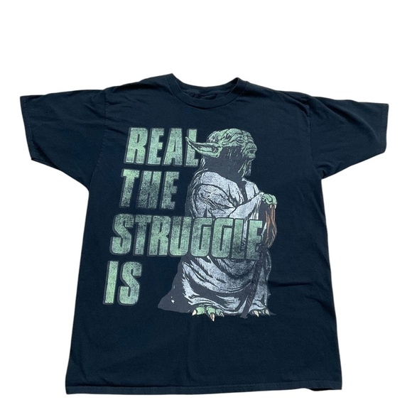 Star Wars Yoda “Real The Struggle Is” Graphic T-Shirt  Black size medium - Picture 1 of 4